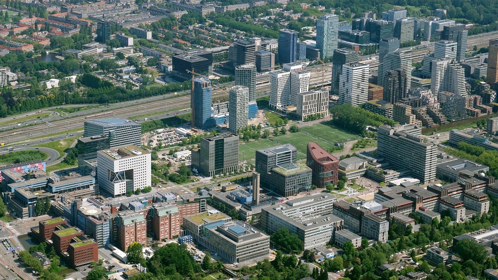 Aerial view of Innovation District Zuidas, Amsterdam